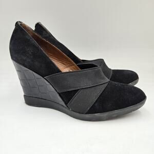 Donald Pliner CARLA Black Suede and Patent Leather Wedge Heel Pumps Size 8 M